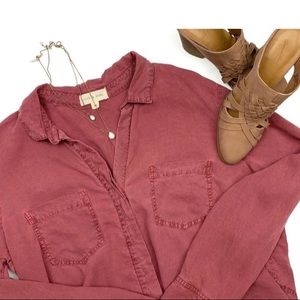Cloth & Stone Burnt Rose Chambray Button Down Shirt with Split Hem Back - XL